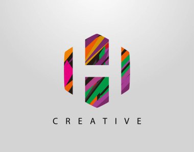 Soyut Altıgen H Harfi Logosu. Yaratıcı Renkli Şeritli Başlangıç H 