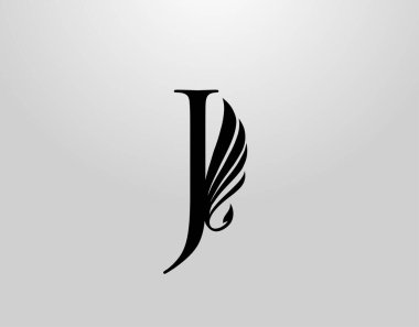 Baş harfleri J Girdap Logosu. Heraldik J Harfi Tasarım Vektörü Kanat ve Masal Şekli Tasarım.