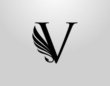 Baş harfi V Klasik Kanat Logosu. Heraldik V Harf Tasarım Vektörü Kanat ve Masal Şekli Tasarım.