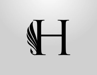 Baş harfi H Klasik Kanat Logosu. Heraldik H Harfi Harf Tasarım Vektörü Kanat ve Masal Şekli Tasarım.