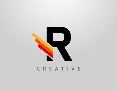 Baş harfleri R Monogram Logosu. Soyut Kanat ve Strip R harfi simgesi