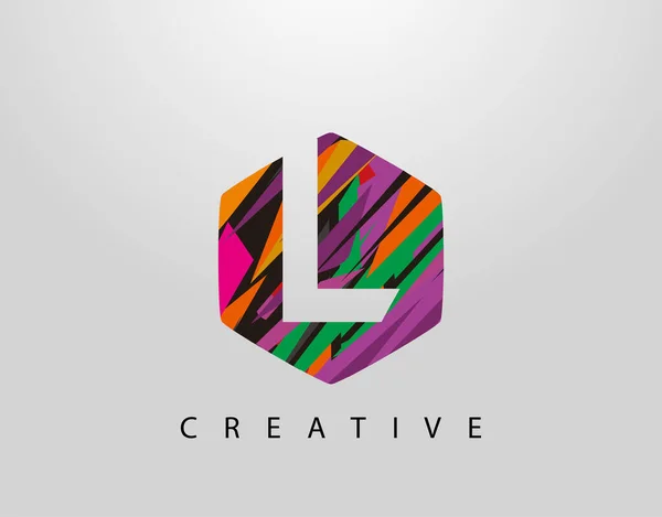 Abstrakt Hexagon Brev Logo Ursprunglig Med Kreativa Färgglada Remsor — Stock vektor