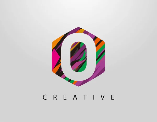 Abstraktes Hexagon Letter Logo Initial Mit Kreativen Bunten Streifen — Stockvektor