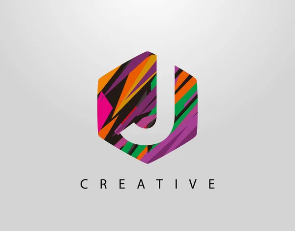 Résumé Hexagon Letter Logo Initial Avec Des Bandes Colorées Créatives — Image vectorielle