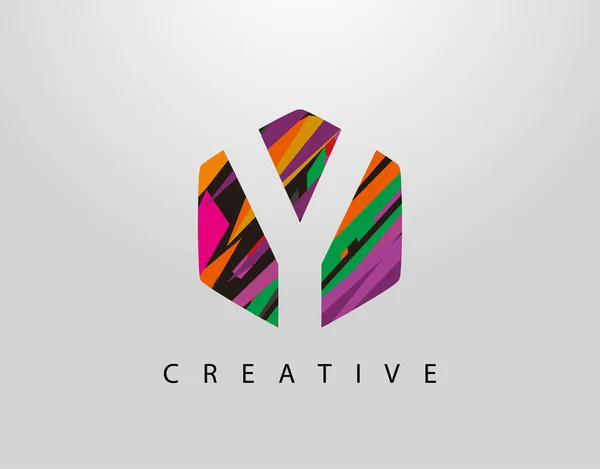 Abstrakt Šestiúhelník Letter Logo Počáteční Kreativními Barevnými Pruhy — Stockový vektor