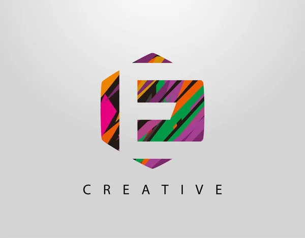Abstraktes Hexagon Letter Logo Initial Mit Kreativen Bunten Streifen — Stockvektor