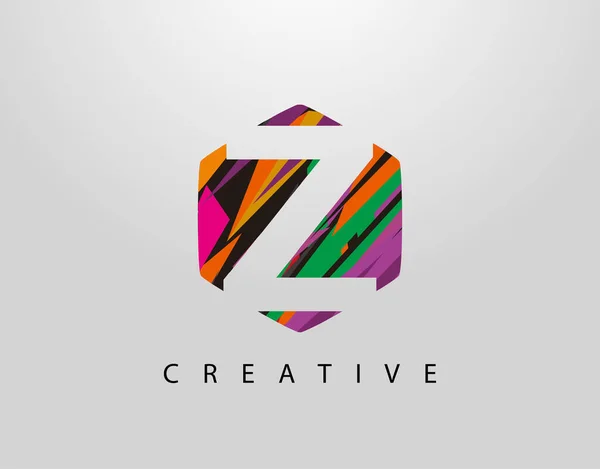 Abstract Hexagon Letra Logo Inicial Com Tiras Coloridas Criativas —  Vetores de Stock