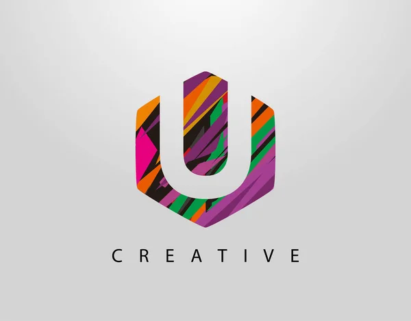 Abstract Hexagon Logotipo Letra Inicial Com Tiras Coloridas Criativas —  Vetores de Stock