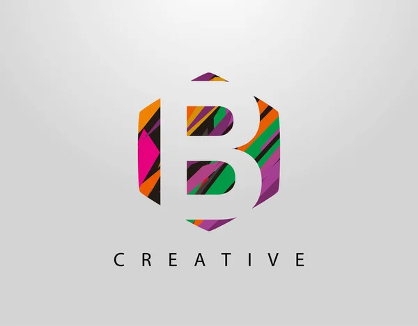 Abstract Hexagon Letter Logo Initiaal Met Creatieve Kleurrijke Strepen — Stockvector