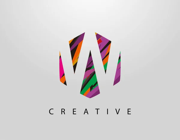 Logotipo Abstracto Letra Del Hexágono Inicial Con Tiras Coloridas Creativas — Vector de stock
