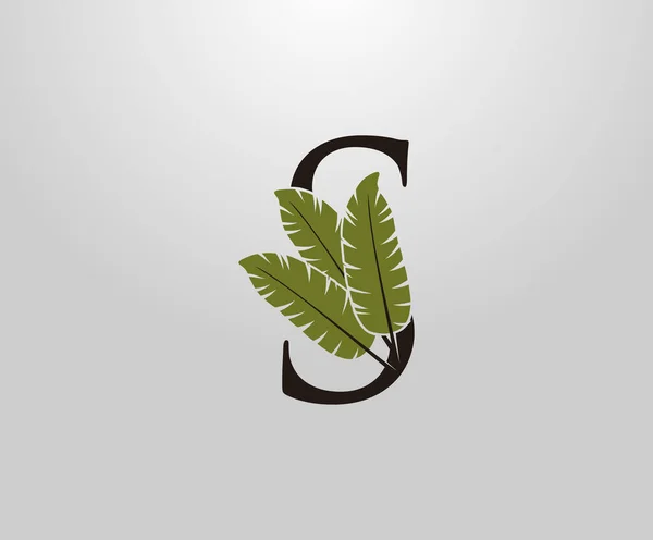 Lettre Avec Feuille Banane Verte Concept Conception Signe Alphabet Tropical — Image vectorielle