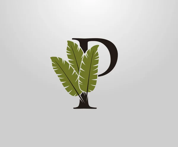 Carta Con Hoja Plátano Verde Concepto Diseño Letreros Alfabeto Tropical — Archivo Imágenes Vectoriales