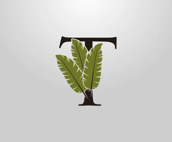 Lettre Avec Feuille Banane Verte Concept Conception Signe Alphabet Tropical — Image vectorielle