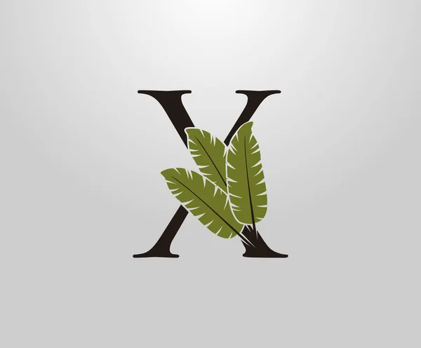 Lettre Avec Feuille Banane Verte Concept Conception Signe Alphabet Tropical — Image vectorielle