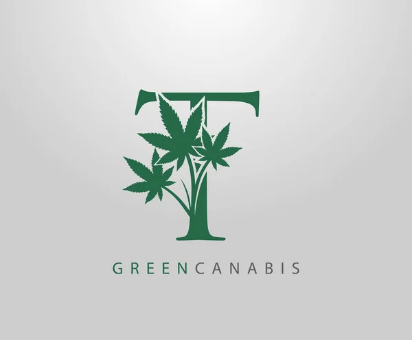 T harfi Canabis logosu, Tıbbi Marihuana Yaprak Tasarımı ile T harfi.