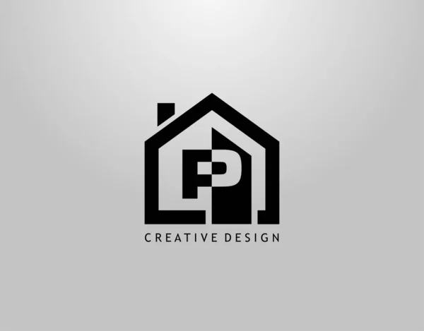 房地产P字母标志 初始P型和极小型房屋的负空间 — 图库矢量图片