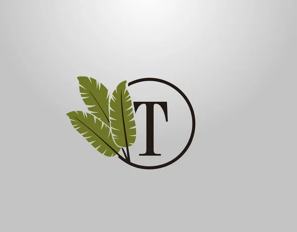 T字母标识圆环自然叶 矢量标识设计概念植物花叶与首字母标识图标的自然商务 — 图库矢量图片