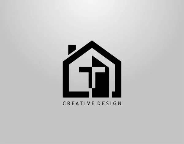 Logo Letra Bienes Raíces Espacio Negativo Inicial Forma Minimalista Casa — Vector de stock