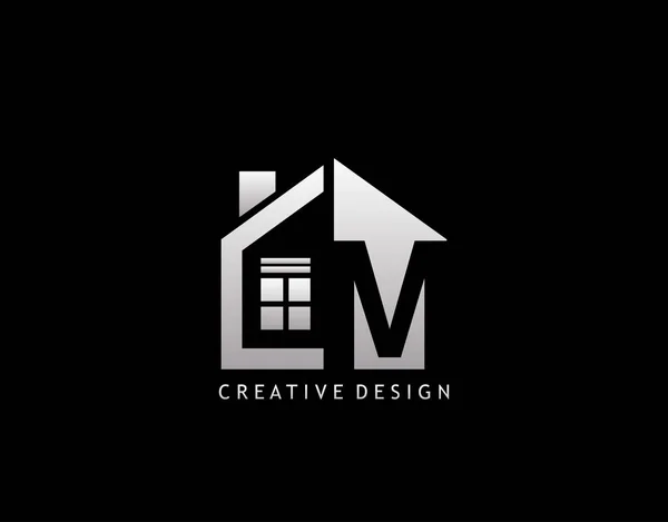 Lettre Logo Espace Négatif Initial Avec Icône Minimaliste Forme Maison — Image vectorielle