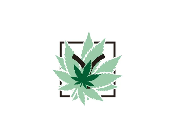 Carta Logo Hoja Canabis Médica Hoja Marihuana Con Inicial Línea — Vector de stock