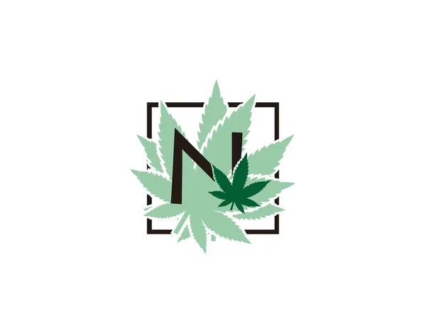 Brev Logo Medical Canabis Leaf Marijuanablad Med Inledande Fyrkantig Linje — Stock vektor
