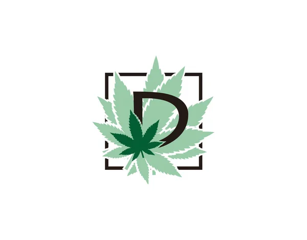 Carta Logo Hoja Canabis Médica Hoja Marihuana Con Inicial Línea — Vector de stock