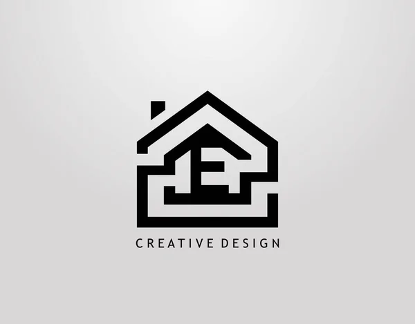 ミニマリストハウスEレターロゴ 不動産建築物のロゴ — ストックベクタ