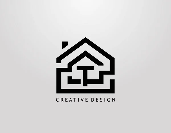 ミニマリストハウスTレターロゴ 不動産建築物のロゴ — ストックベクタ