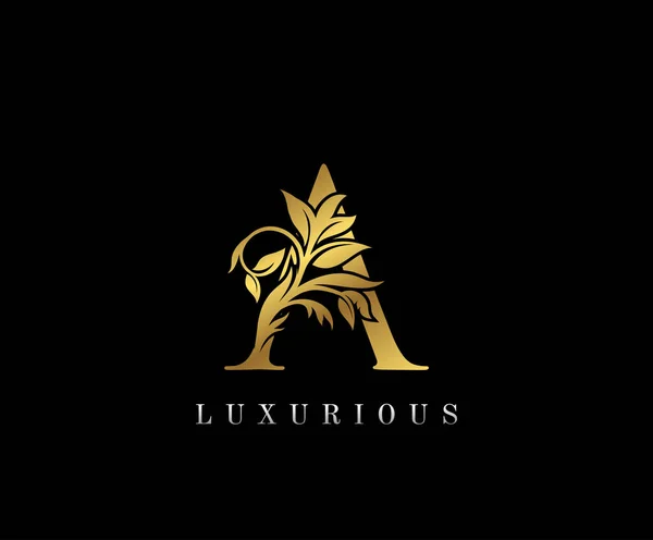 Classy Golden Logotipo Floral Una Letra Emblema Dibujado Vintage Para — Archivo Imágenes Vectoriales