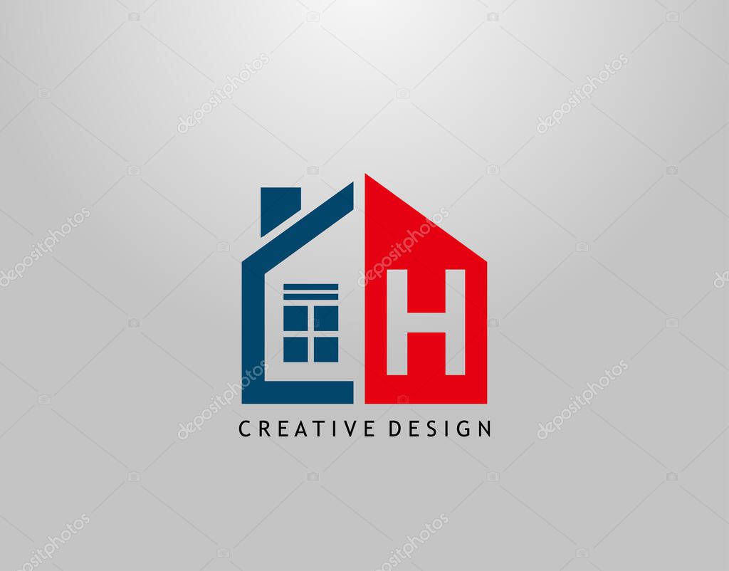 H Letter Logo. Negative Space of Initial H With  Minimalist House Shape Icon.