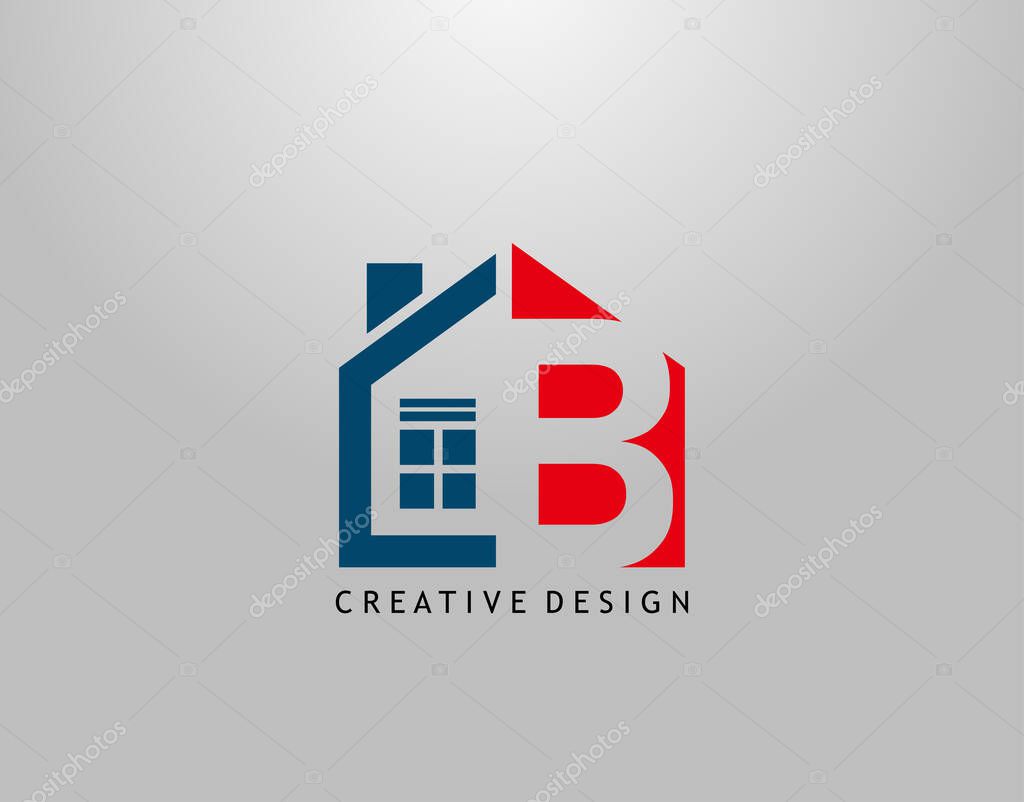 B Letter Logo. Negative Space of Initial B With  Minimalist House Shape Icon.
