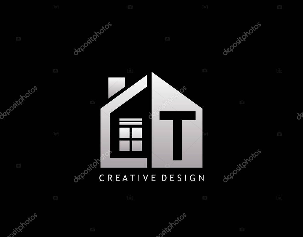 T Letter Logo. Negative Space of Initial T With Minimalist House Shape Icon.