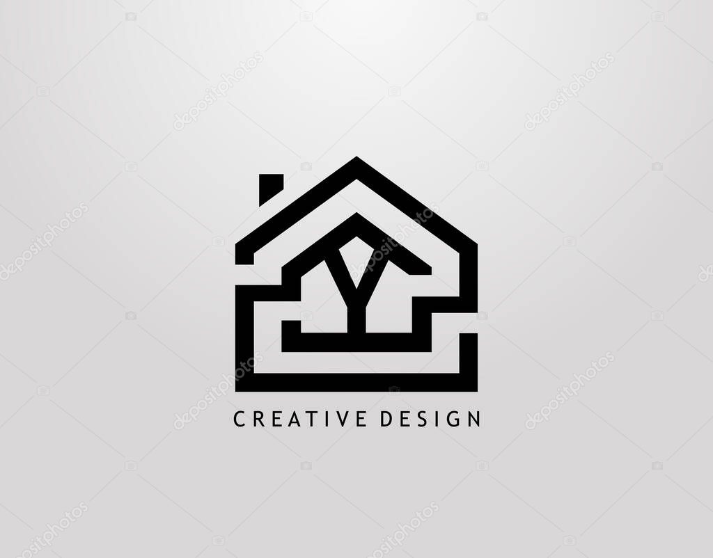Home Y Letter Logo. House Real Estate Architecture Construction Logo