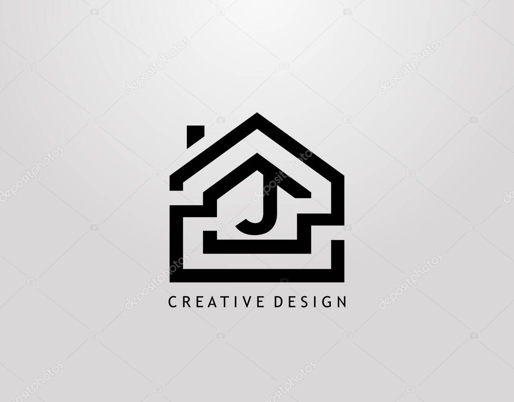 Minimalist House J Letter Logo. Real Estate Architecture Construction Logo