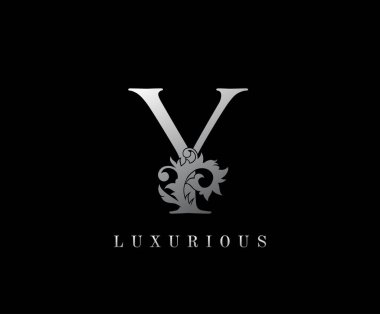Y Harfi Çiçek logosu. Kitap tasarımı, yabani otlar, etiket, kartvizit, restoran, butik, otel için klasik gümüş harf damgası.. 