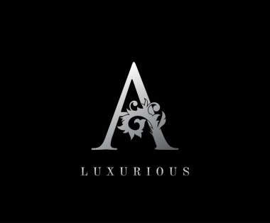Bir Harf Çiçeği logosu. Kitap tasarımı, yabani otlar, etiket, kartvizit, restoran, butik, otel için klasik gümüş harf damgası.. 