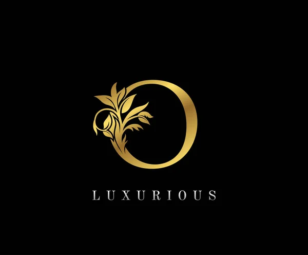 Elegante Logotipo Floral Oro Letra Emblema Dibujado Vintage Para Diseño — Archivo Imágenes Vectoriales