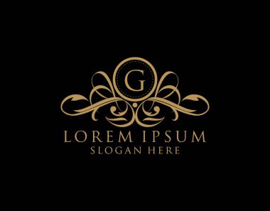 Lüks G Harf Logosu, Restoran, Butik, Düğün, Otel, Fotoğraf, Moda ve Etiket için kaligrafik amblem şablonu.