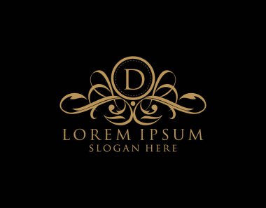 Lüks D Harf Logosu, Restoran, Butik, Düğün, Otel, Fotoğraf, Moda ve Etiket için kaligrafik simge.