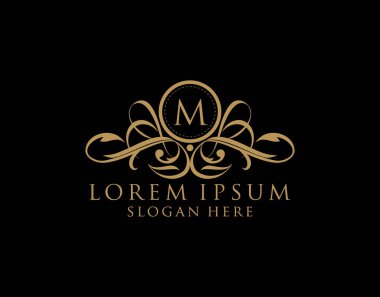 Lüks M Harf Logosu, Restoran, Butik, Düğün, Otel, Fotoğraf, Moda ve Etiket için kaligrafik simge şablonu.