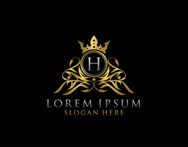 Lüks Butik H Harf Logosu. Kraliyet, Harf Damgası, Butik, Otel, Heraldiç, Mücevher, Düğün için klas altın çiçek rozeti tasarımı..