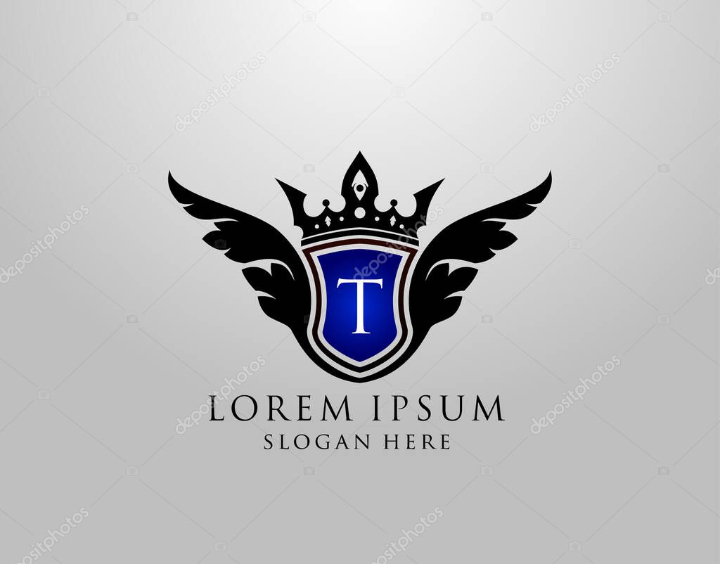 T Letter Logo. Classy Wings T Shield Design for Royalty, Restaurant, Automotive, Letter Stamp, Boutique,  Hotel, Heraldic, Jewelry, Wedding.
