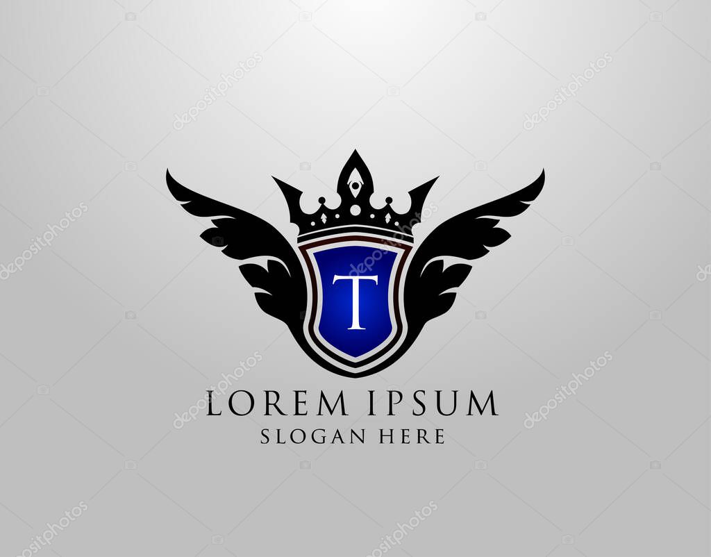 T Letter Logo. Classy Wings T Shield Design for Royalty, Restaurant, Automotive, Letter Stamp, Boutique,  Hotel, Heraldic, Jewelry, Wedding.