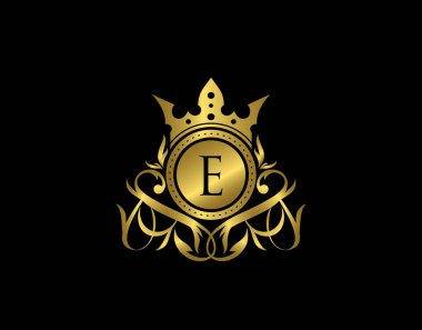 Lüks Butik E Harf Logosu. Kraliyet, Harf Damgası, Butik, Otel, Heraldik, Mücevher, Düğün için zarif altın çiçek rozeti tasarımı.