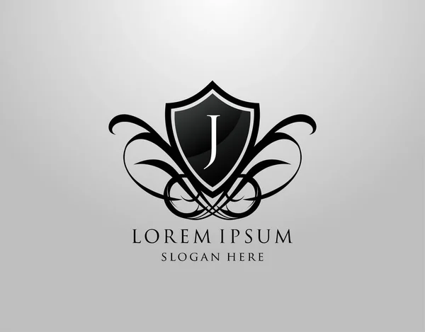 Majestic J Harfi Logosu. Kraliyet için klasik J Kalkanı Tasarımı, Restoran, Otomotiv, Mektup Damgası, Butik, Otel, Heraldic, Mücevher, Düğün.