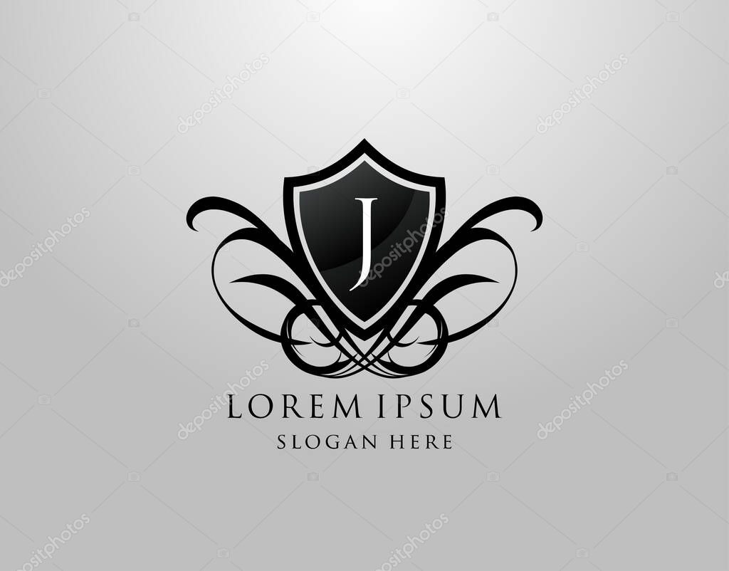 Majestic J Letter Logo. Vintage J Shield Design for Royalty, Restaurant, Automotive, Letter Stamp, Boutique,  Hotel, Heraldic, Jewelry, Wedding.