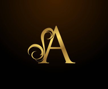 Zarif Baş harfler Altın Harf logosu. Kitap tasarımı için klasik amblem, yabani otlar, marka adı, kartvizit, restoran, butik, otel. 