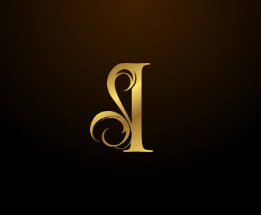 Zarif I Gold Harf logosu. Kitap tasarımı için klasik amblem, yabani otlar, marka adı, kartvizit, restoran, butik, otel. 