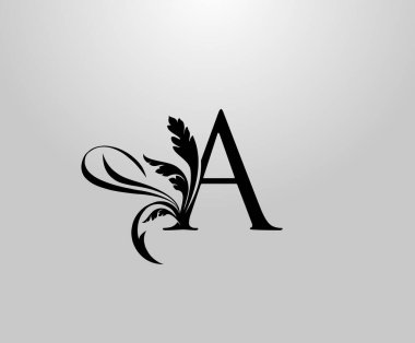 Klasik Zarif A Floral logosu. Kitap tasarımı için klasik amblem, yabani otlar, marka adı, kartvizit, restoran, butik, otel. 