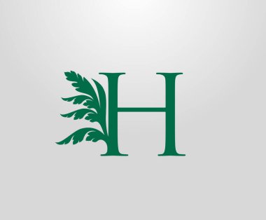 Klasik H Harfi Lüks Logosu. Yeşil çiçek desenli H harfi moda, mücevher, güzellik salonu ve otel logosu için mükemmel. Kozmetik, Spa Logosu. Tatil ve Restoran Logosu. 